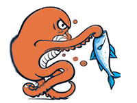 Cartoon of octopus punching fish