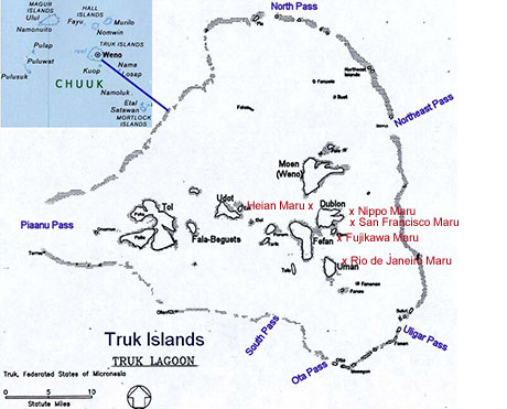 Map of wrecks of Chuuk Lagoon