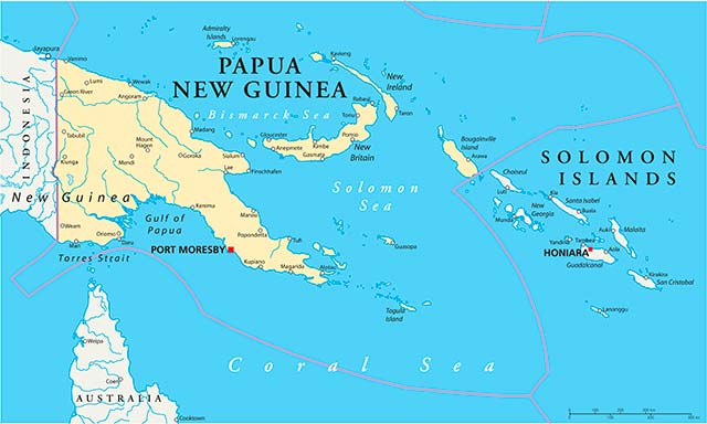 Map of  the Solomon Islands and Papua New Guinea